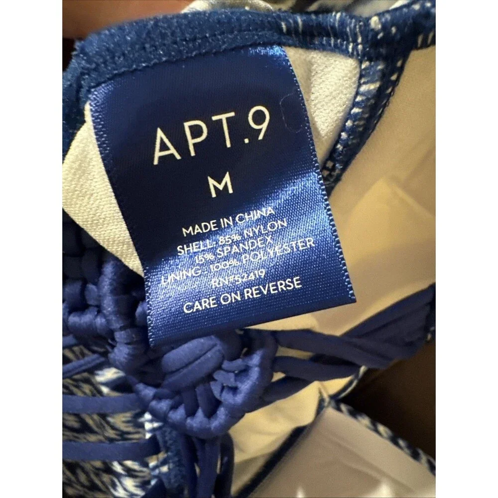 Apt. 9 women spring summer swimwear tankini top blue white geometric M New